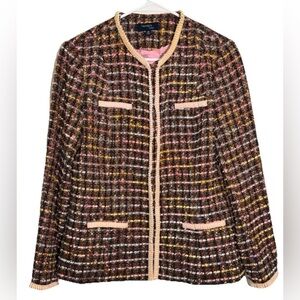 Fundamental Things Tweed Blazer Womens 14 Multicolor Timeless Ruffle Knit Jacket